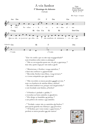 Primeira página da partitura de A Vós Senhor elevo a minha alma