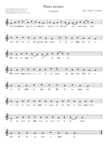 Primeira página da partitura de Pater Noster (Canto Gregoriano)