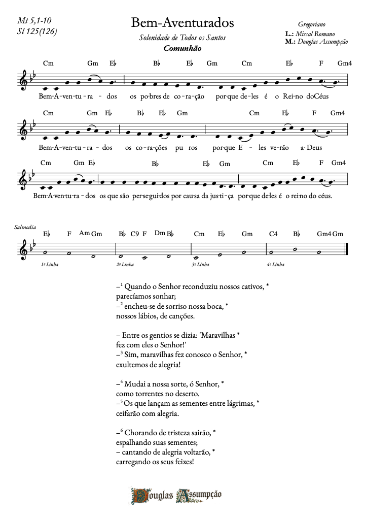 Primeira página da partitura de Bem-aventurados